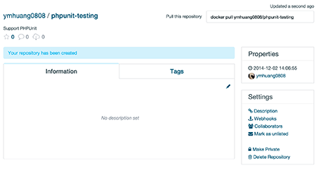 Successfully create Docker Hub repo Repo 頁面